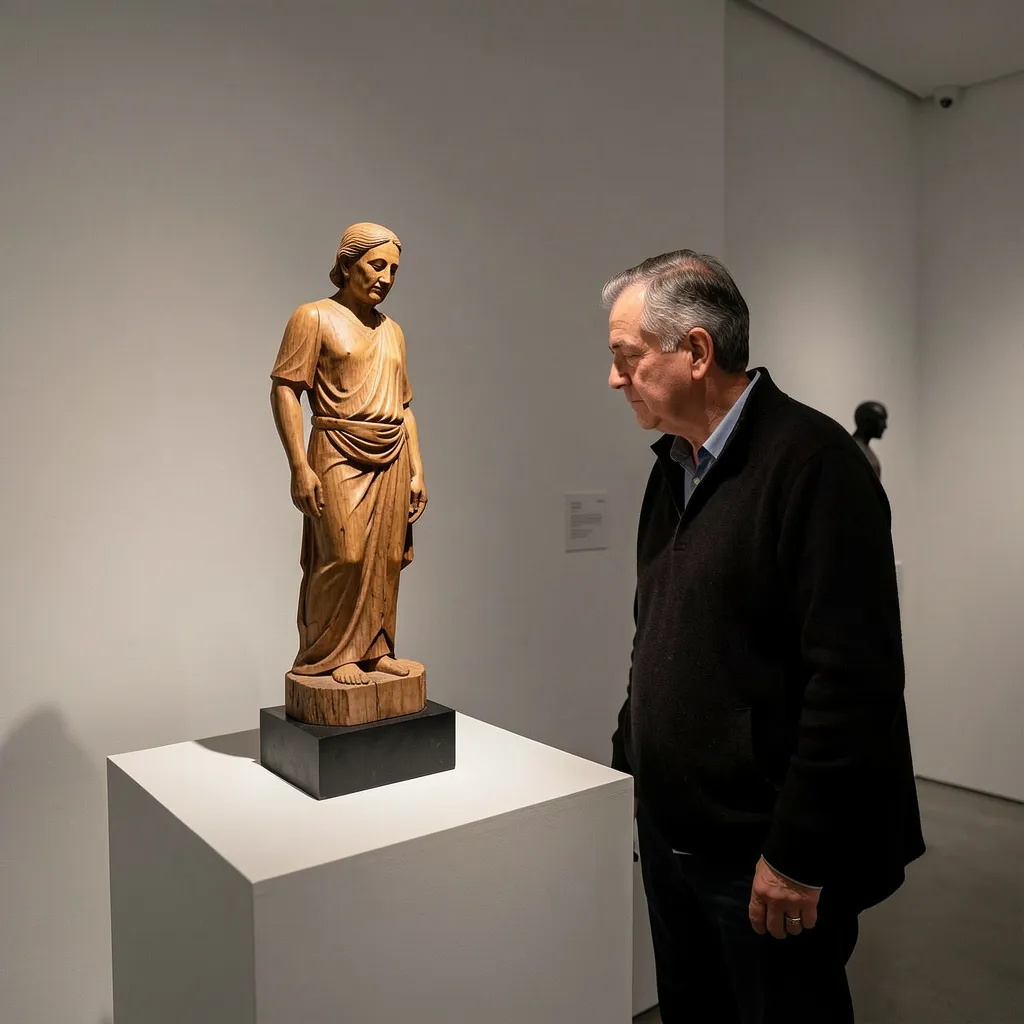 Close-up view of wood grain texture and carving details