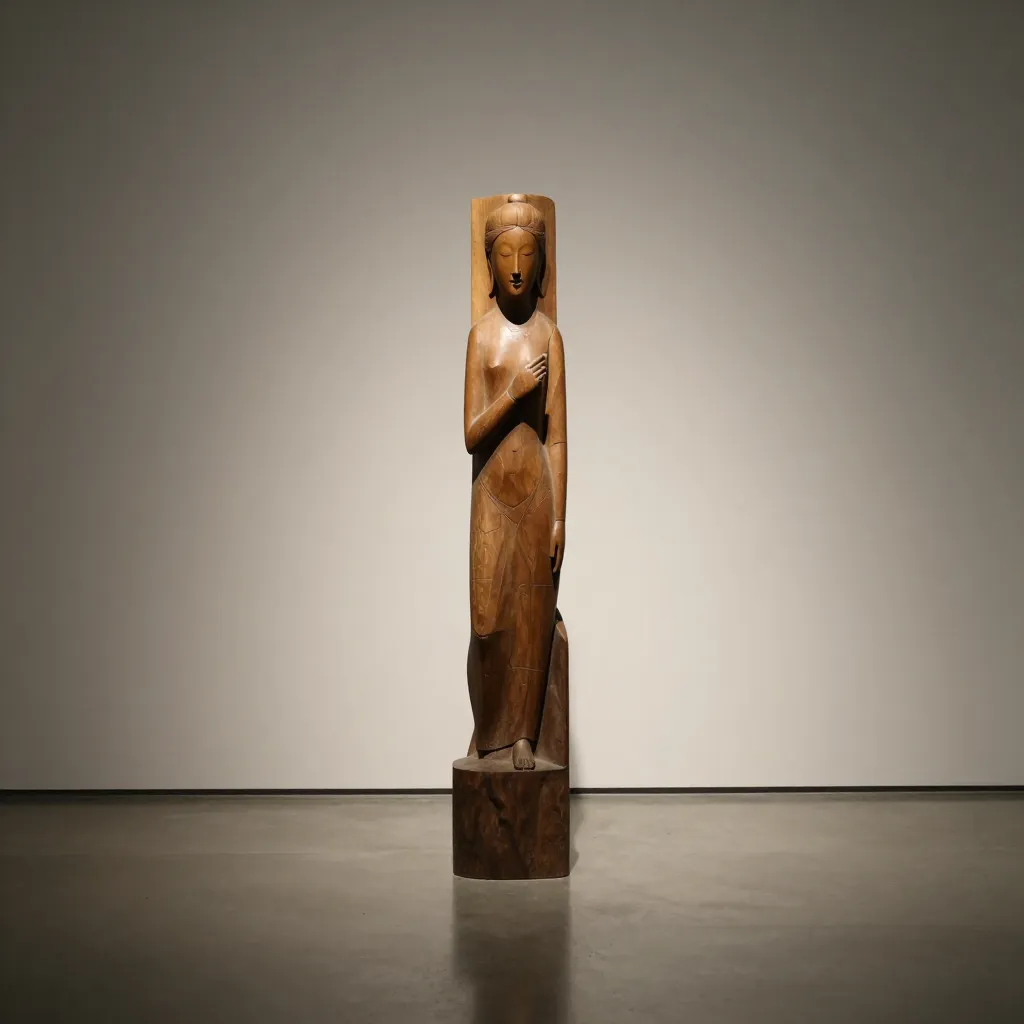 Large oak wall decoration with geometric patterns