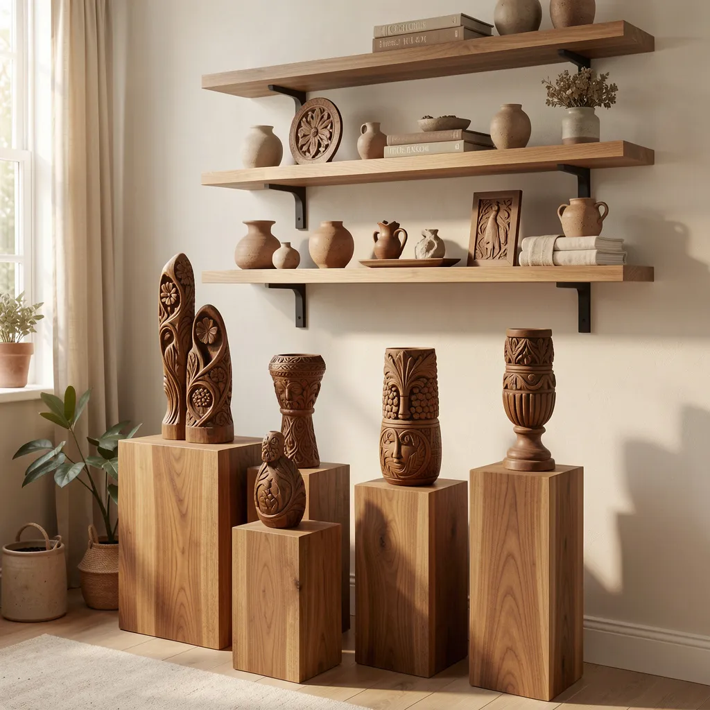 Cozy bedroom with wooden decor and soft lighting