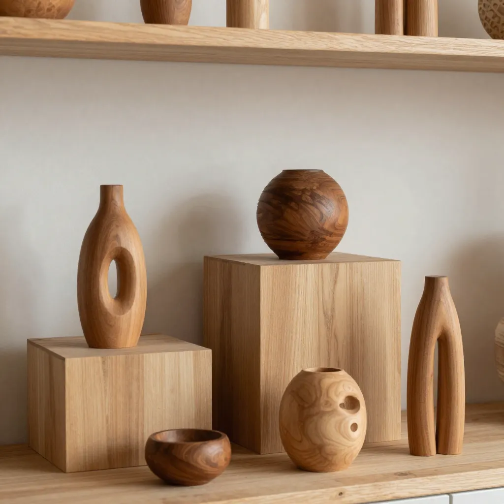 Dining area showcasing wooden bowls and serving pieces