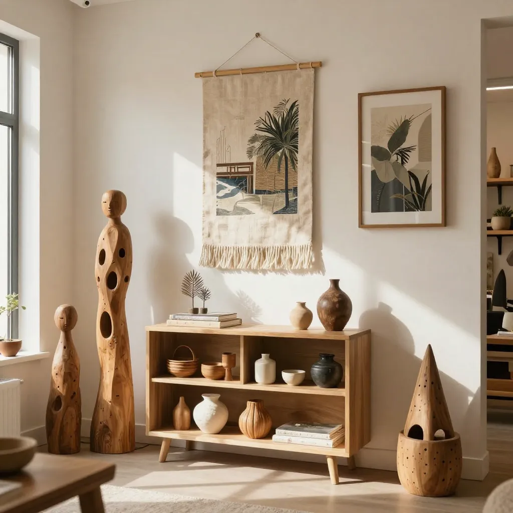 Open plan living area with wooden decor throughout